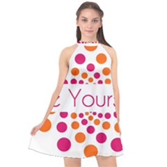 Be Yourself Pink Orange Dots Circular Halter Neckline Chiffon Dress  by BangZart