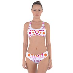 Be Yourself Pink Orange Dots Circular Criss Cross Bikini Set