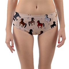 Horses For Courses Pattern Reversible Mid-waist Bikini Bottoms