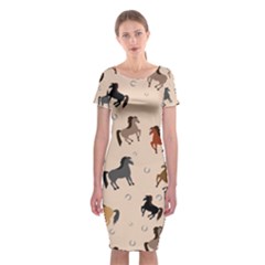 Horses For Courses Pattern Classic Short Sleeve Midi Dress by BangZart