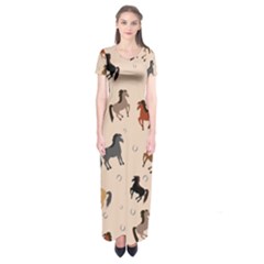 Horses For Courses Pattern Short Sleeve Maxi Dress by BangZart