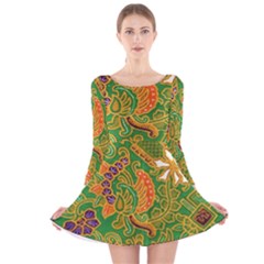 Art Batik The Traditional Fabric Long Sleeve Velvet Skater Dress by BangZart