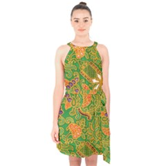 Art Batik The Traditional Fabric Halter Collar Waist Tie Chiffon Dress by BangZart