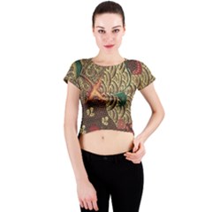 Art Traditional Flower  Batik Pattern Crew Neck Crop Top by BangZart