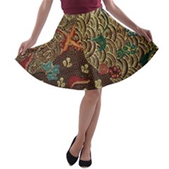 Art Traditional Flower  Batik Pattern A-line Skater Skirt by BangZart