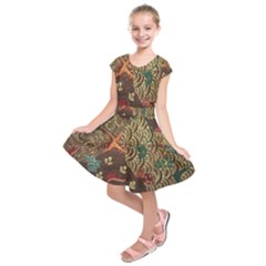 Art Traditional Flower  Batik Pattern Kids  Short Sleeve Dress by BangZart