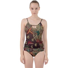 Art Traditional Flower  Batik Pattern Cut Out Top Tankini Set