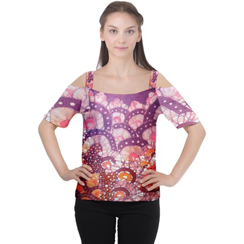 Colorful Art Traditional Batik Pattern Cutout Shoulder Tee by BangZart