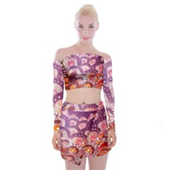 Colorful Art Traditional Batik Pattern Off Shoulder Top With Skirt Set