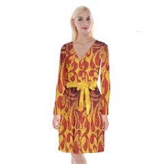 Abstract Pattern Long Sleeve Velvet Front Wrap Dress by BangZart