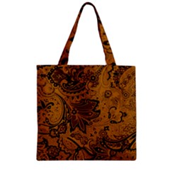 Art Traditional Batik Flower Pattern Zipper Grocery Tote Bag by BangZart