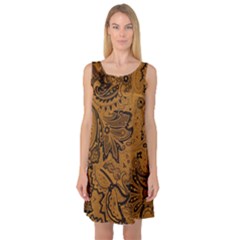 Art Traditional Batik Flower Pattern Sleeveless Satin Nightdress by BangZart