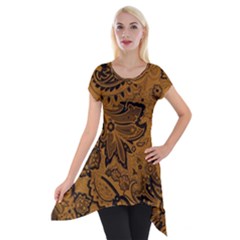 Art Traditional Batik Flower Pattern Short Sleeve Side Drop Tunic by BangZart