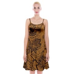 Art Traditional Batik Flower Pattern Spaghetti Strap Velvet Dress by BangZart