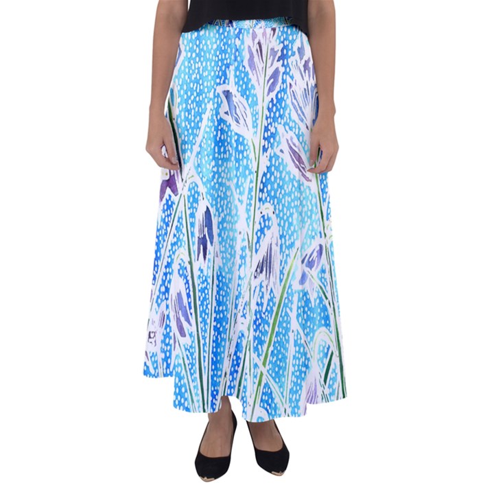 Art Batik Flowers Pattern Flared Maxi Skirt