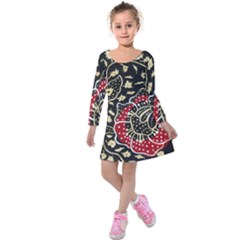 Art Batik Pattern Kids  Long Sleeve Velvet Dress