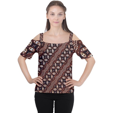 Art Traditional Batik Pattern Cutout Shoulder Tee by BangZart