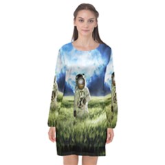 Astronaut Long Sleeve Chiffon Shift Dress 