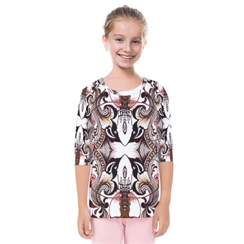 Art Traditional Batik Flower Pattern Kids  Quarter Sleeve Raglan Tee by BangZart