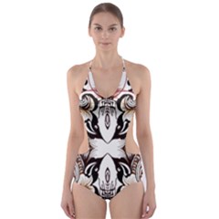 Art Traditional Batik Flower Pattern Cut-out One Piece Swimsuit by BangZart