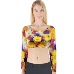 Colorful Flowers Pattern Long Sleeve Crop Top by BangZart