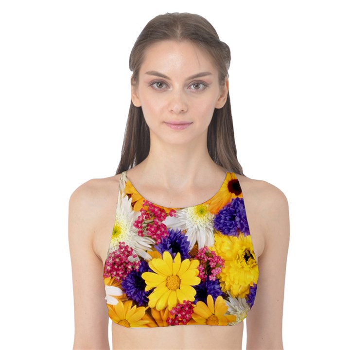 Colorful Flowers Pattern Tank Bikini Top