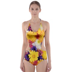 Colorful Flowers Pattern Cut-out One Piece Swimsuit by BangZart