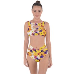 Colorful Flowers Pattern Bandaged Up Bikini Set 