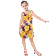 Colorful Flowers Pattern Kids  Sleeveless Dress by BangZart