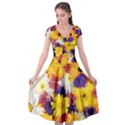 Colorful Flowers Pattern Cap Sleeve Wrap Front Dress View1