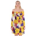 Colorful Flowers Pattern Off Shoulder Skater Dress View1