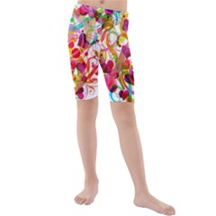 Abstract Colorful Heart Kids  Mid Length Swim Shorts by BangZart