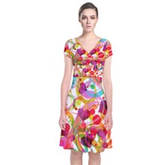 Abstract Colorful Heart Short Sleeve Front Wrap Dress by BangZart