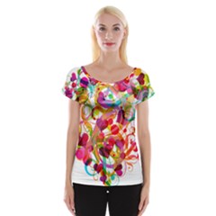 Abstract Colorful Heart Cap Sleeve Tops by BangZart