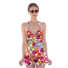 Abstract Colorful Heart Halter Swimsuit Dress by BangZart