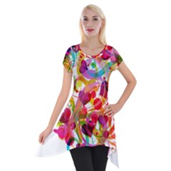 Abstract Colorful Heart Short Sleeve Side Drop Tunic by BangZart