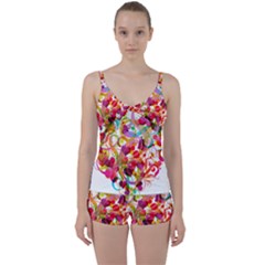 Abstract Colorful Heart Tie Front Two Piece Tankini