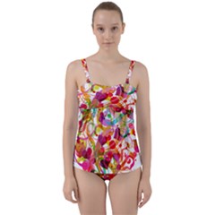 Abstract Colorful Heart Twist Front Tankini Set by BangZart