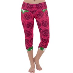 Floral Heart Capri Yoga Leggings by BangZart