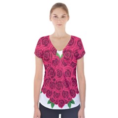 Floral Heart Short Sleeve Front Detail Top by BangZart