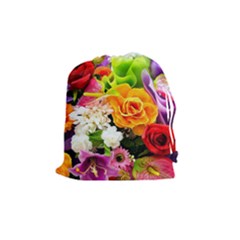 Colorful Flowers Drawstring Pouches (medium)  by BangZart