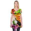 Colorful Flowers Short Sleeve Tunic  View1