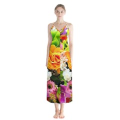 Colorful Flowers Button Up Chiffon Maxi Dress