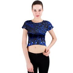 Blue Circuit Technology Image Crew Neck Crop Top by BangZart