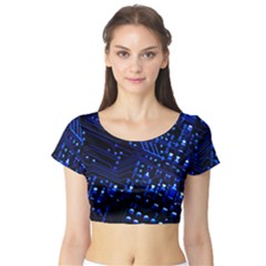 Blue Circuit Technology Image Short Sleeve Crop Top (tight Fit) by BangZart