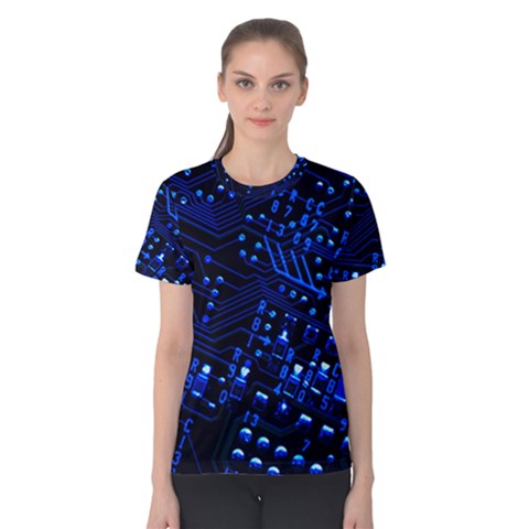 Blue Circuit Technology Image Women s Cotton Tee by BangZart