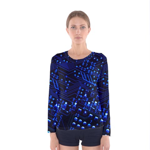 Blue Circuit Technology Image Women s Long Sleeve Tee by BangZart