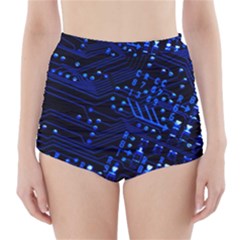 Blue Circuit Technology Image High-waisted Bikini Bottoms by BangZart