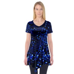 Blue Circuit Technology Image Short Sleeve Tunic  by BangZart