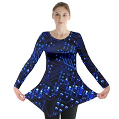 Blue Circuit Technology Image Long Sleeve Tunic  by BangZart